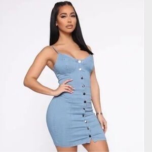 Fashion Nova Denim Button-Up Jean Dress